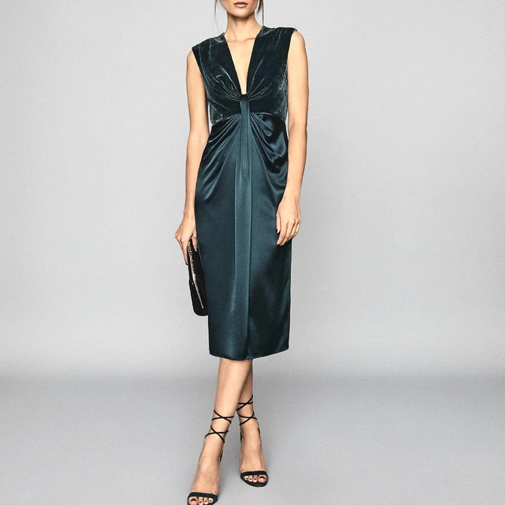 NWT REISS | Velvet & Satin Midi Dress - Picture 8 of 8